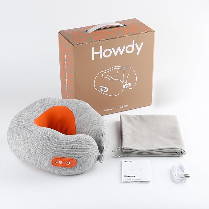 Howdy Shiatsu Neck Massager with Heat, 2-in-1 Portable Travel Cervical Support Pillow for Neck Relax, 2025 for Mom Dad Women Men