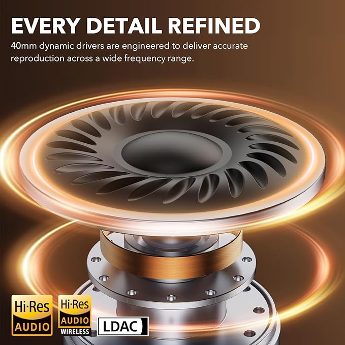 1Mii Y8+ Noise Cancelling Headphones Bluetooth, Wireless LDAC Hi-Res Audio, Custom EQ via App, 75H Playtime, Comfort Fit, Over Ear Headphones Foldable for Airplane Travel Home Office Beige Green