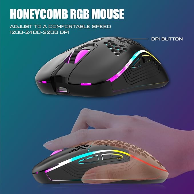 RedThunder K84 Wireless Keyboard and Mouse Combo, Rainbow Backlit Rechargeable Battery, 75% Layout TKL Ultra Compact Gaming Keyboard & Lightweight 3200 DPI Honeycomb Optical Mouse (Black)