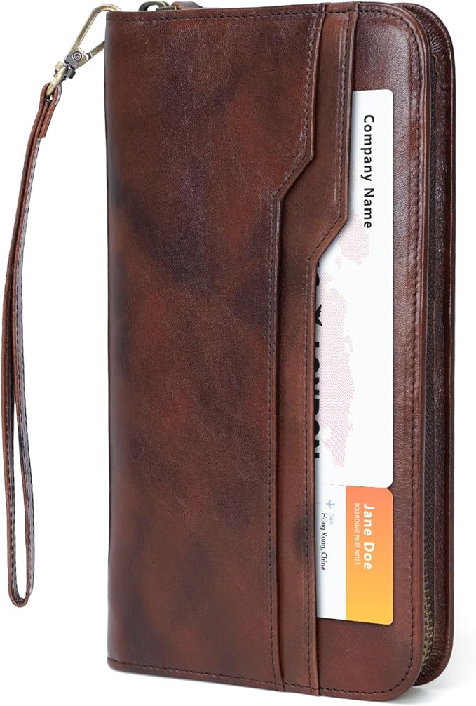 Polare Full Grain Leather Family Travel Passport Wallet and Documents Organizer RFID Blocking Case Holder Fits 6 Passports for Men and Women