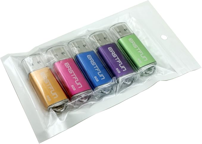 EASTFUN 5Pcs 8GB USB Flash Drive USB 2.0 Flash Memory Stick Thumb Stick Pen(Five Mixed Colors: Blue Purple Rose Green Gold)