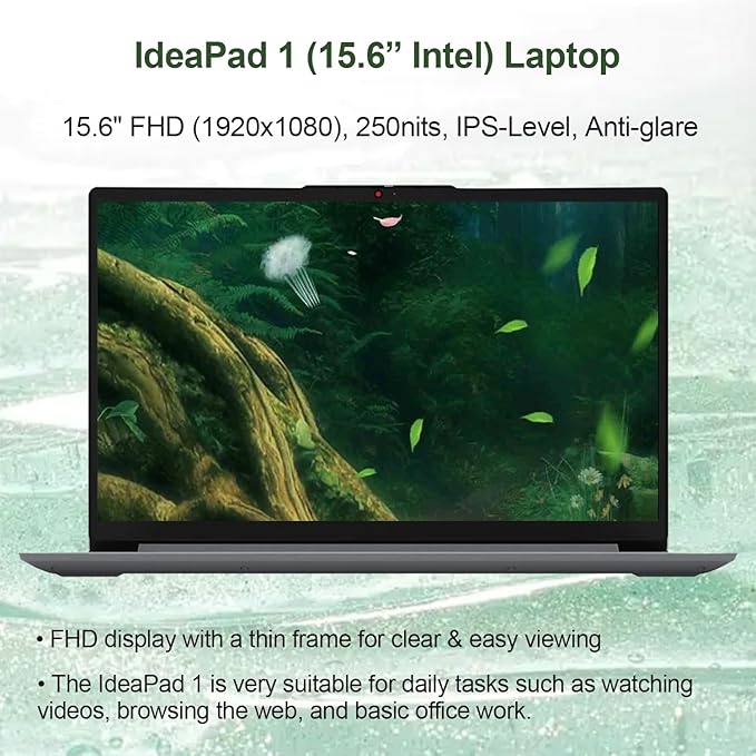 Lenovo IdeaPad 1 Home Laptop, 15.6" FHD Display, Intel Celeron Dual Core Processor, 12GB RAM, 384GB Storage(128GB eMMC + 256GB PCIe), 1 Yr Office 365, Wi-Fi 6, W11H, Additional 1 Yr ADP