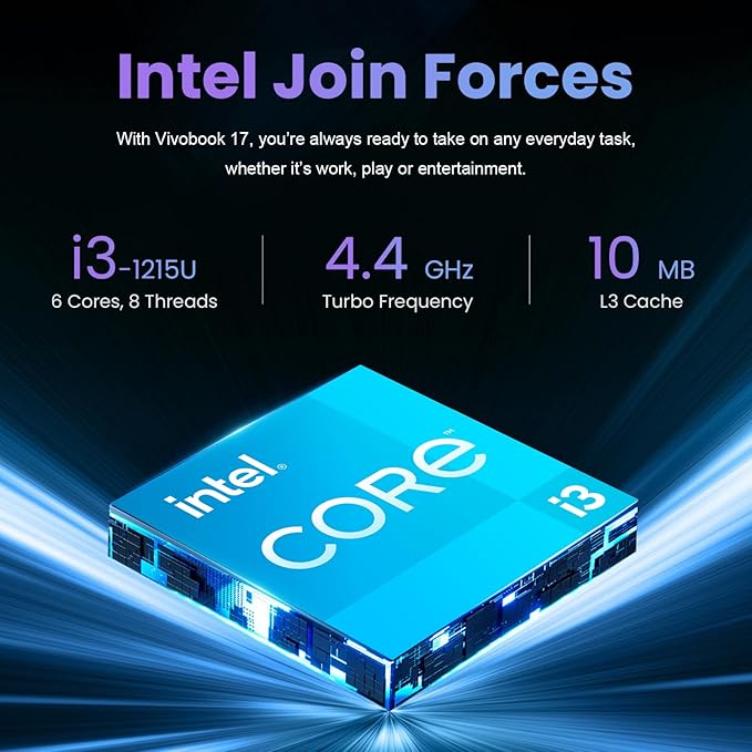 ASUS Vivobook 17 Laptop, 17.3" FHD Display, Intel Core i3, 36GB RAM, 1TB PCle SSD, Webcam, Wi-Fi, Bluetooth, HDMI, Windows 11 Home, Quiet Blue, Bundle with PCO Laptop Notebook Cooler