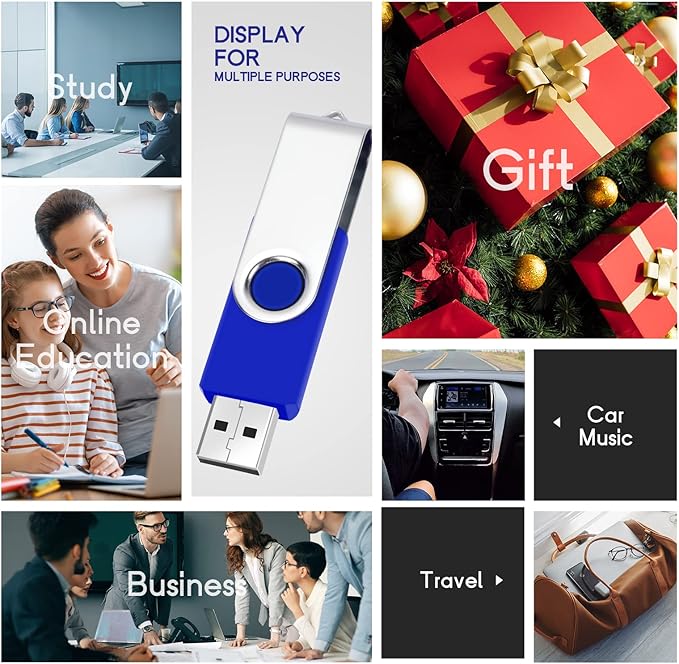 16GB Flash Drive 10 Pack USB 2.0 Thumb Drive Swivel Memory Stick Jump Drive with LED Indicator/Lanyard/Label for Storage and Backup (16G, 10pcs, Navy Blue)