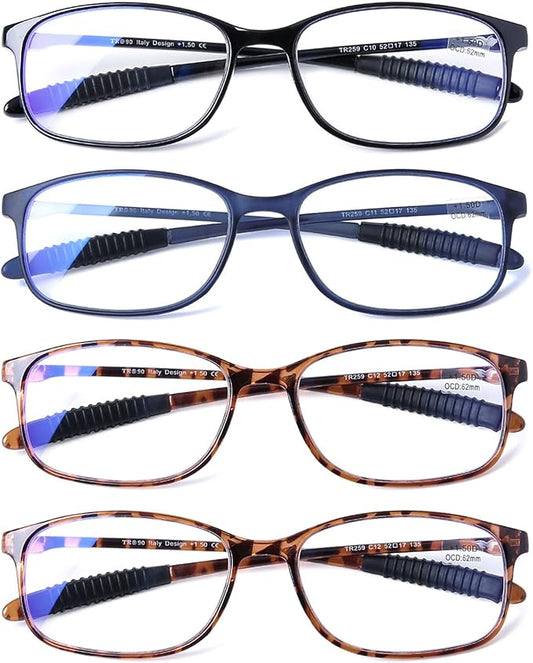 DOOViC Reading Glasses 4 Pack Blue Light Blocking Anti Eyestrain Flexible Lightweight Computer Readers for Men Women