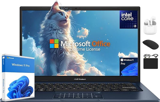 ASUS Vivobook 14" FHD Laptop 2025 Business Student, Lifetime Office 2024, 6-Core 13th Intel i3 (Up to 4.5GHz), 40GB RAM & 1.5TB Storage (1TB SSD + 500GB Ext), HubxcelAccessory, Win 11 Pro Copilot AI