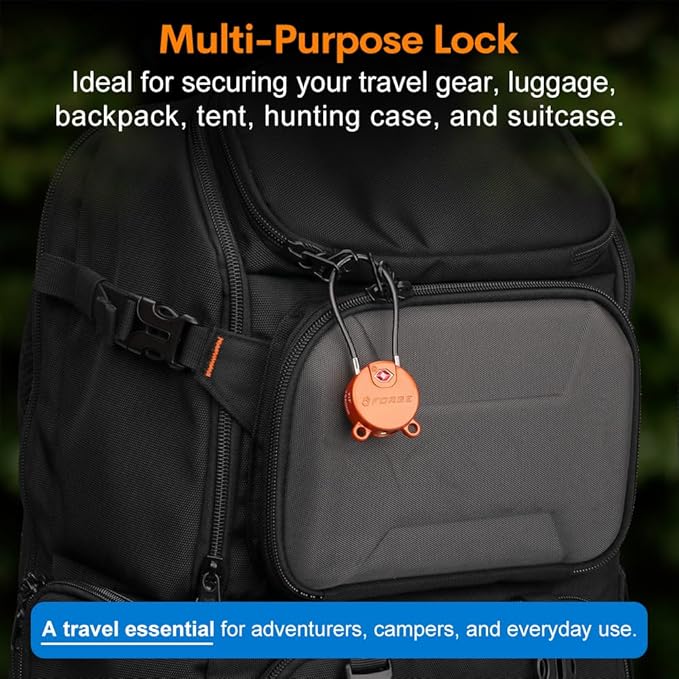Forge TSA Approved Luggage Locks Ultra-Secure Dimple Key Cable Locks for Travel with Zinc Alloy Body- 2 Orange Locks