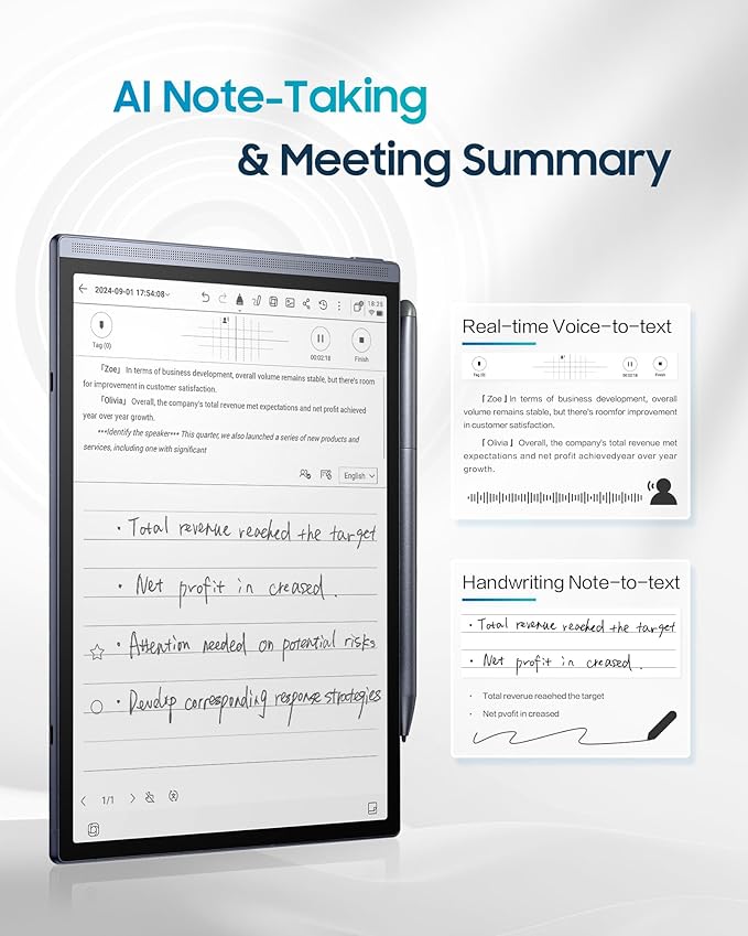 iFLYTEK AINOTE Air 2 Bundle – 8.2" E Ink AI Note-taking Tablet with Stylus, 4096 Pressure Levels, Digital Notebook with Voice-to-Text Transcription, Multi-languages Support, Ideal for Meetings & Study