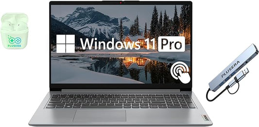 Lenovo IdeaPad 15.6” FHD Touchscreen Laptop, 24GB RAM 1.5TB Storage (1TB SSD+512GB Docking Station Set), 6-Cores Intel Core i3, Windows 11 Pro with Microsoft Office Included, Plusera Earphones