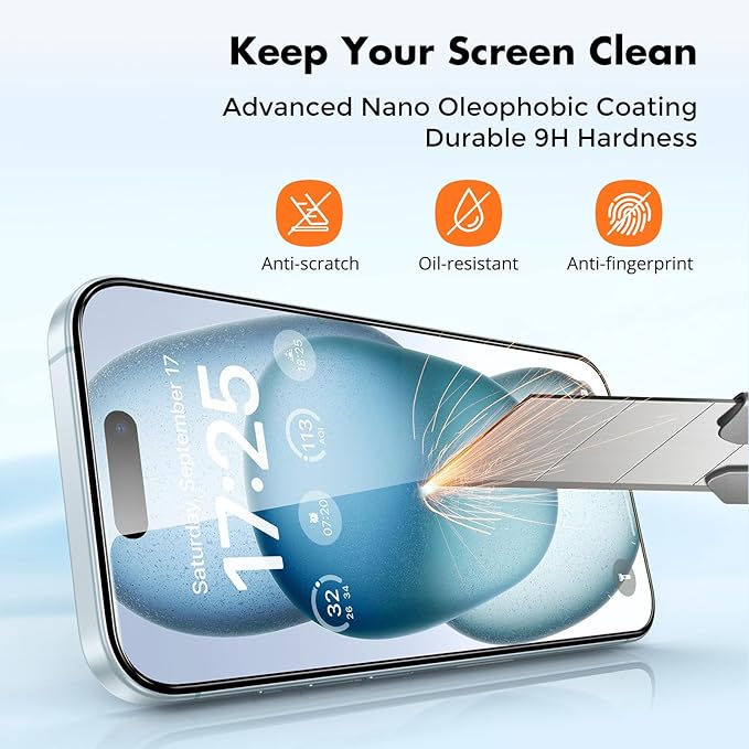 UNBREAKcable 3-Pack Screen Protector for iPhone 15, Double Shatterproof Tempered Glass [Easy Installation Frame] [9H Hardness] [99.99% HD Clear] [Case Friendly] for iPhone 6.1 inch