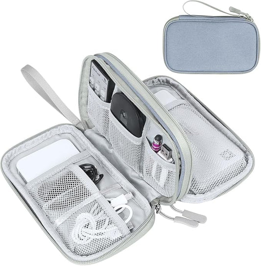 FYY Electronic Organizer, Travel Cable Organizer Bag Pouch Electronic Accessories Carry Case Portable Waterproof Double Layers Storage Bag for Cable, Charger, Phone, Earphone, Medium Size- Light Grey