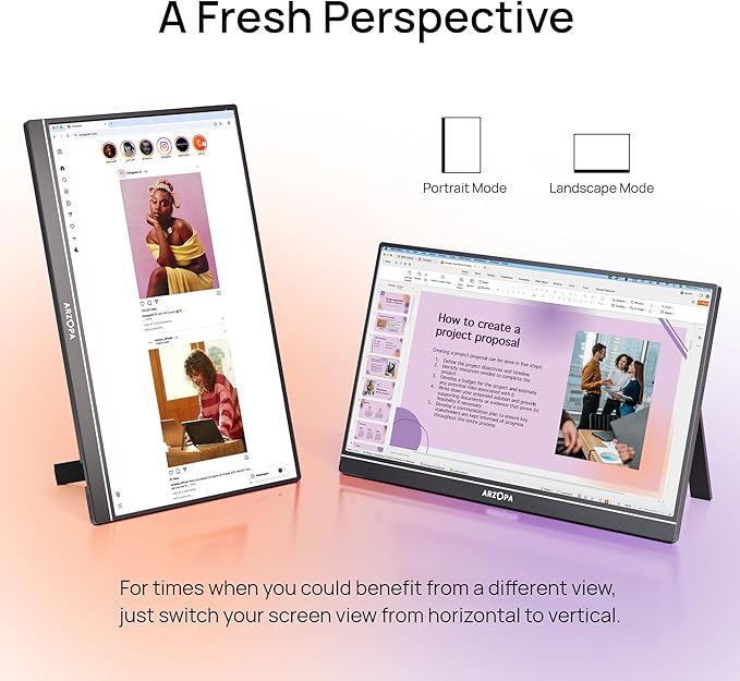 ARZOPA 16.1" Portable Monitor, 100% sRGB FHD 1080P Kickstand Portable Laptop Monitor High Color Gamut Display IPS Eye Care Screen for High-end Office & Entertainment -Z1C