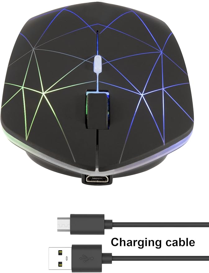 Rechargeable Wireless Mouse, Illuminating Backlit Powered by Li-Polymer Battery, Optical Sensor, Nano USB Receiver,3 Stages DPI Speed, 4 Buttons for PC, Laptop, Tablet, MacBook etc. (Net illuminating)