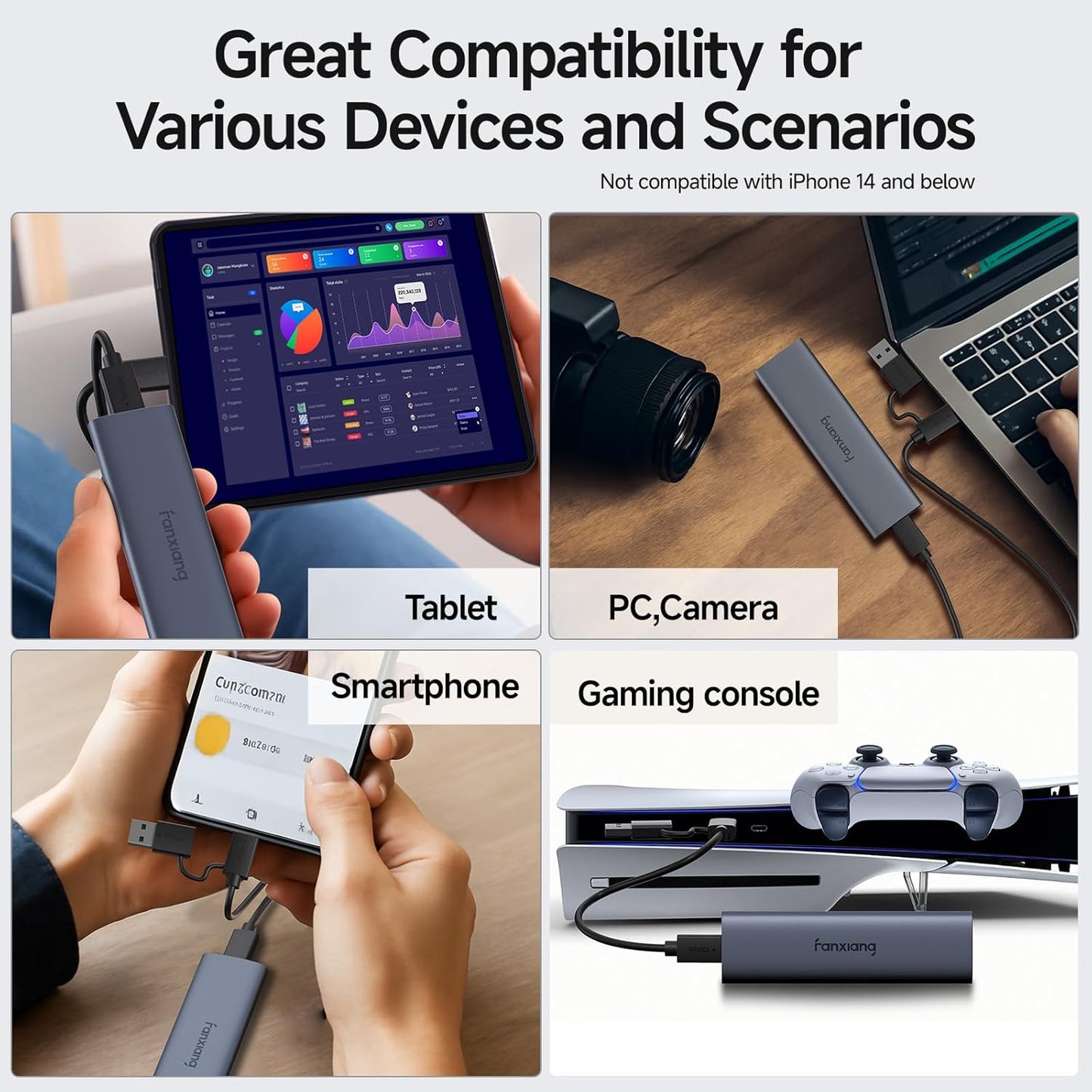 fanxiang 500GB External SSD - Portable SSD External Solid State Drive, 1000MB/s, USB 3.2 Gen2 Type-C, Aluminum Alloy, External Hard Drive for iPhone15/16,Android, Mac, Windows -PS1008