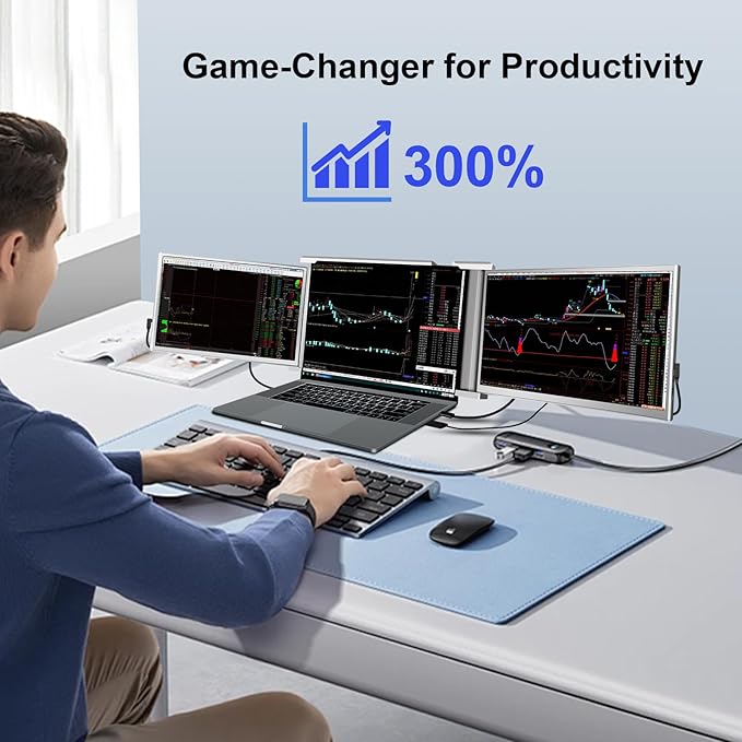 YUTOO Laptop Screen Extender, 14" Portable Triple Monitor for Laptops 315° Rotate| Plug and Play| 1080P| FHD, Laptop Monitor Extender for 13.5~16.5" Laptops, HDMI/USB-A/Type-C,for Mac/Wins/Android/Dex