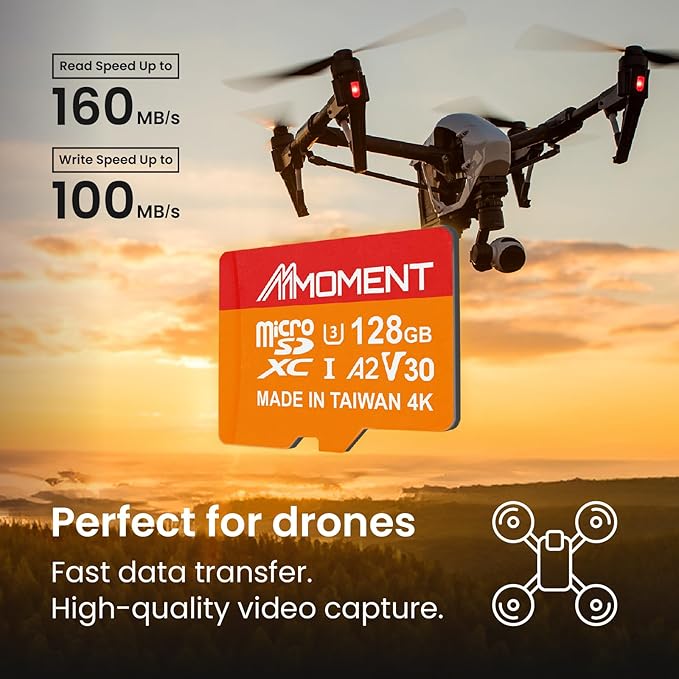 MMOMENT 128GB Micro SDXC Card MM23, A2, UHS-I, U3, V30, Class 10 Compatible, Read Speed Up to 160 MB/s, Write Speed Up to 100 MB/s, SD Adapter Included