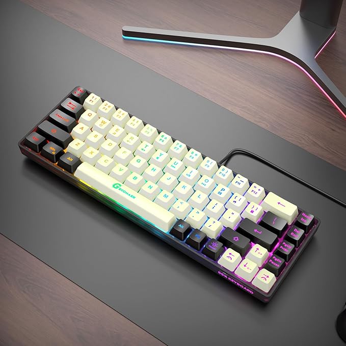 65% Gaming Keyboard, LED Backlit Mini Wired Keyboard, Ultra-Compact Anti-Ghosting No-Conflict 68 Keys Membrane Gaming Wired Keyboard for PC Laptop Windows Gamer(White-Black)