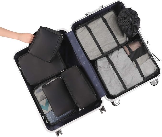 BAGAIL 8 Set Packing Cubes Luggage Packing Organizers for Travel Accessories (Jet Black)