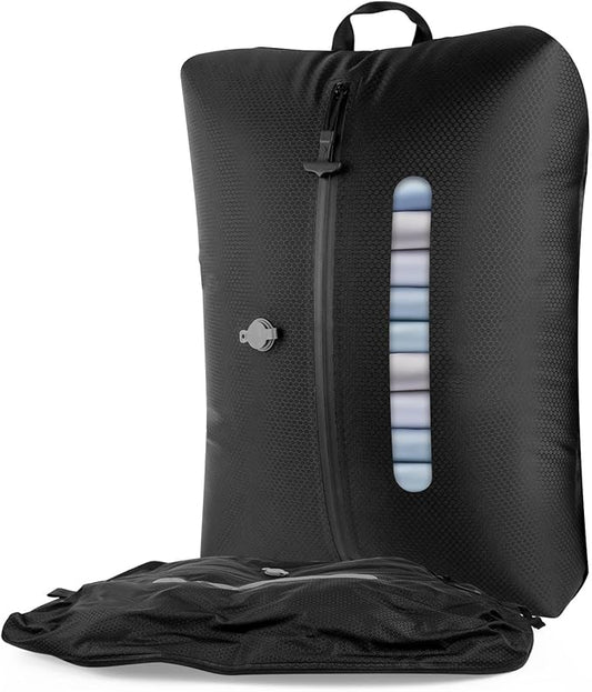 2025 Vacuum Bags for Travel with See-Through Window & 5KPa Pump Space Saver Vacuum Seal Bags for Clothing Travel IP67 Reusable Packing Organizers for Luggage, Backpack, Suitcase Black 1PC+No Pump