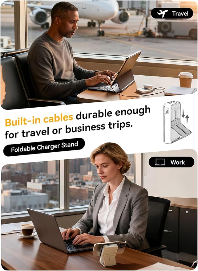 Magnetic Portable Charger, 10000mAh Wireless Power Bank with Leather Foldable Stand, USB-C 20W Fast Charging for Magsafe Battery Pack Compatible with iPhone Air/17/16/15/14 All Series