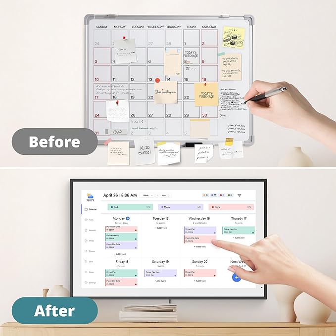 Digital Calendar 21.5 Inch Touch Screen, Electronic Wall Calendar Chore Chart for Family Monthly/Weekly Planner, Interactive Display Smart Calendar for Home Organization, Desk Mount Included - Black