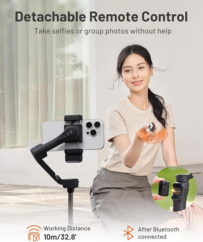 Hohem iSteady X3 Gimbal Stabilizer for iPhone, Phone Stabilizer for Video Recording with Object Tracking, 3-Axis Foldable Phone Gimbal with Remote Control for Tiktok, Built-in Extendable Rod & Tripod