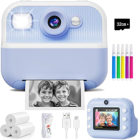 Instant Camera, Front Rear Dual Selfie Kids Camera with 1080P Videos, Holiday Birthday Gifts for Kids Age 3-12, Toddler Portable Travel Print Digital Camera Toy for 4 5 6 7 8 9 Year Boys Girls