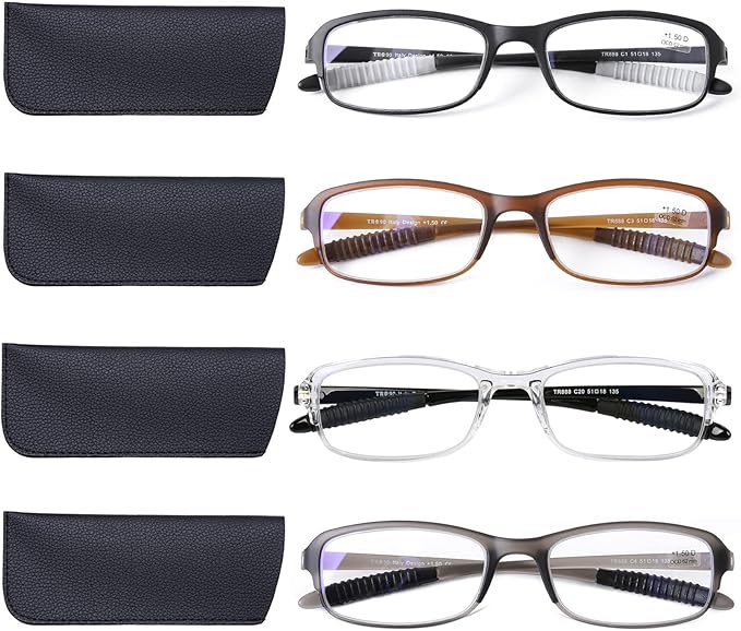 DOOViC 4 Pack Reading Glasses for Women Men Blue Light Blocking Reading Glasses TR90 Flexible Lightweight Readers 2.0 Strength