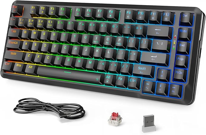 Redragon K713 Wireless Mechanical Keyboard, Gasket Mounted RGB Gaming Keyboard, 3-Mode (2.4G/BT/USB), Pre-Lubed Linear Red Switches, 75％ Layout, 82 Keys Hot Swappable for PC/Mac - Black