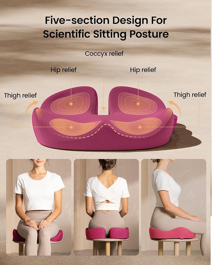 ProtoArc Seat Cushion, Office Chair Cushion for Sciatica, Coccyx Cushion, Ergonomic Memory Foam Seat Cushion for Car, Home, Pressure Relief Pad for Hip, Tailbone, All Day Comfort - Rose