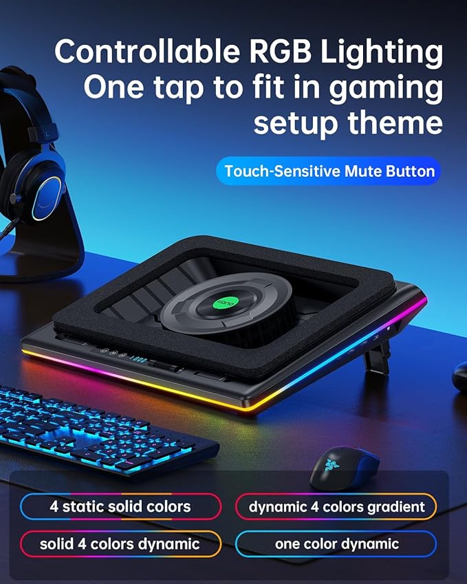 llano V12 RGB Laptop Cooling Pad, Gaming Laptop Cooler with 5.5 Inch Powerful Turbofan, Fast Cooling Laptop 15.6-21in, Adjustable Speed, Touch Control, LCD Screen, Black (RGB)