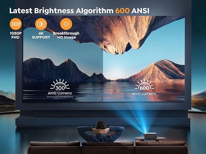 [Auto Focus/4K Support] Projector with WiFi 6 and Bluetooth 5.2, YABER Pro V9 Native 1080P Outdoor Movie Projector, Auto 6D Keystone & 50% Zoom, Home Theater Projector for Phone/TV Stick/PC