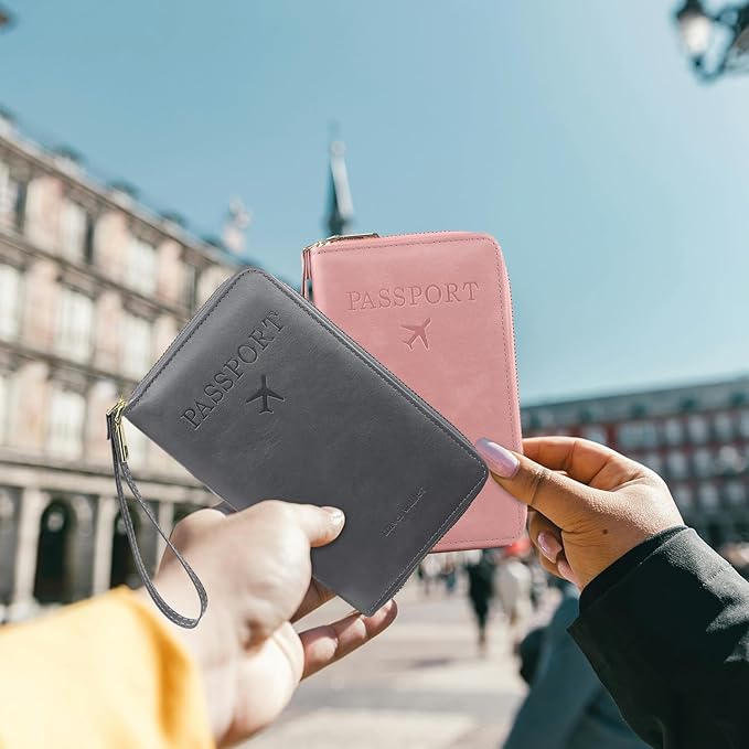 S-11 RFID Blocking Passport Holder Travel Wallet, Slim Zipper Card Case with ID Window, Boarding Pass Slot & Credit Card Organizer for Men and Women. (Black)