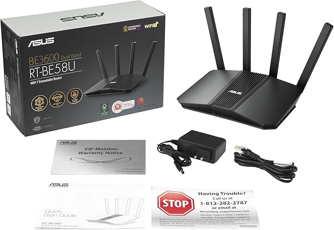 ASUS RT-BE58U WiFi 7 BE3600 AiMesh Extendable Router, 4K-QAM, MLO, AI Detection 2.5G Port, Four 1G Ports, Commercial-Grade Network Security, Parental Control, IoT Network, Kid’s Network, VPN Network