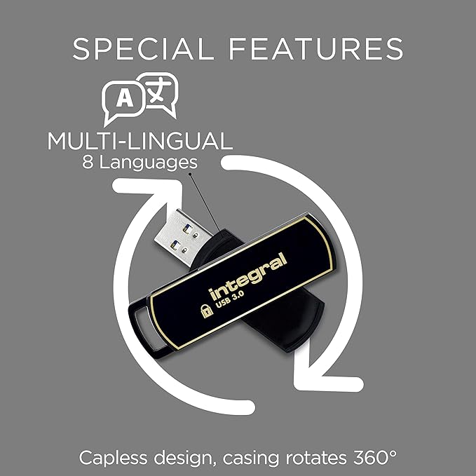 Integral 32GB Secure 360 Encrypted USB3.0 Flash Drive (256-bit AES Encryption)