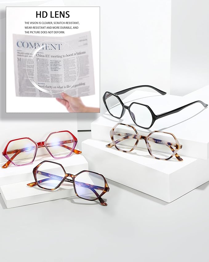 EYEURL 4-Pack Reading Glasses for Women Blue Light Blocking Reading Glasses Vintage Design Diamond-Shaped Frame Spring Hinge Readers for Women Men Anti Glare Filter Lightweight Eyeglasses,1.25