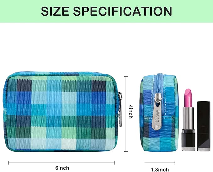 E-Tree Cute Small Makeup Bag,Cosmetic Toiletry Make up Little Items Pouch for Purse,Zipper Mini Tech Charger Cable Electronic Organizer Case,Travel Accessories for Women Men Teen,Blue Checkered