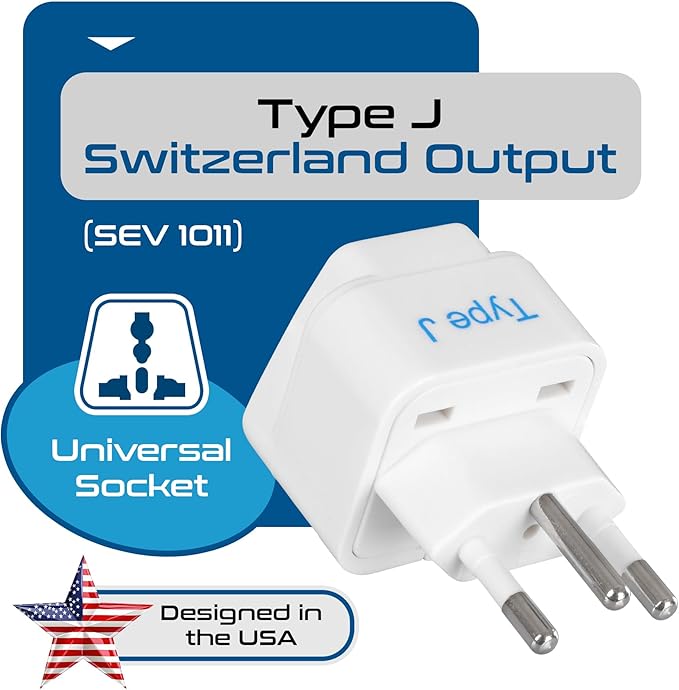 Ceptics Switzerland Travel Plug Adapter (Type J) - 3 Pack [Grounded & Universal] (GP-11A-3PK)