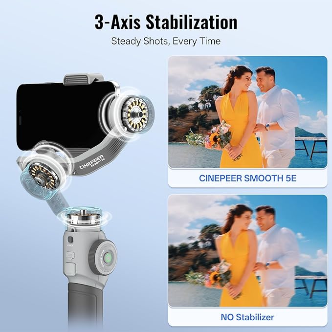 ZHIYUN CINEPEER Smooth 5E Gimbal Stabilizer for iPhone, Android, Built-in Fill Light, Tripod, 3-Axis 300g Payload Phone Gimbal, Gesture Control, Vlogging Stabilizer for YouTube, TikTok