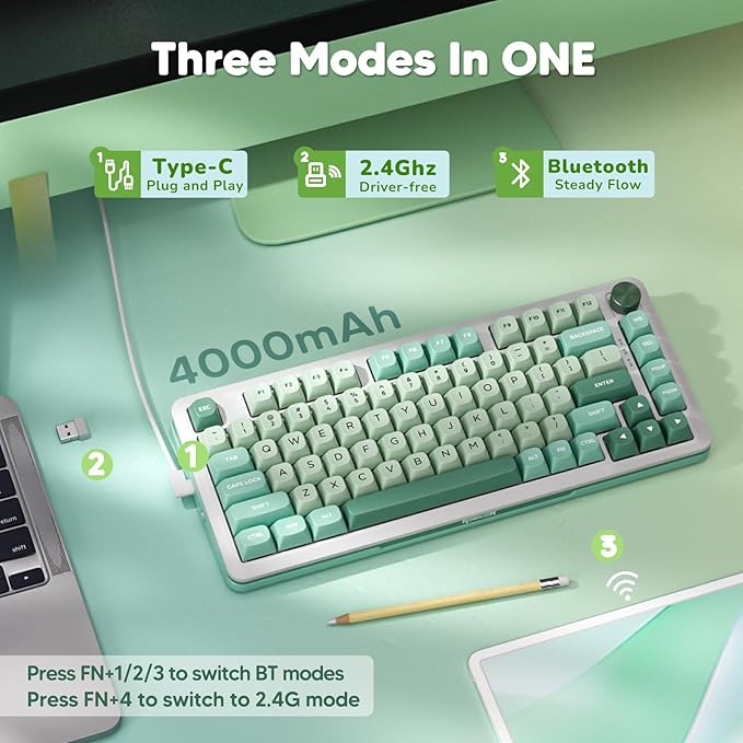 Redragon K681 Wireless Mechanical Keyboard, Gasket Mounted RGB Gaming Keyboard with Volume Knob, MDA-Profile, Pre-Lubed Linear Switches, 81 Keys 75％ Tri-Mode Hot Swappable for PC/Xbox/Ps4/5