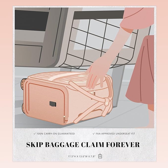 Verage 18x14x8in Spinner Underseat Carry-On Luggage -Airplane Personal Item Bag, USB A&C Charging Port, Padded Laptop Pocket & Wet/Dry Compartments for Women, Blush Pink