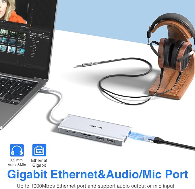 USB C Docking Station Dual Monitor for Dell/HP/Lenovo/Surface Laptop, 14 in 1 Triple Display Hub Multiple Adapter, Dongle with 2 HDMI 4K+VGA+5 Port+100W PD Charger+Ethernet+SD/TF+Audio(Sliver)