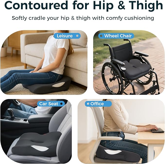 Tailbone Pain Relief Cushion, 18.5" x 16.5" Extra Large Memory Foam Cushion for Office Chair for Hip Support, Long Sitting Breathable Car Seat Cushion for Home, Work, Driving