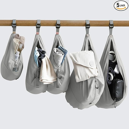 trtl Packing Pods, Oyster Grey - Packing Cubes for Travel - Organizer Bags for Luggage to Maximize Suitcase Space - Travel Packing Organizers - Includes Carry Strap - Comes with 3 Cube Sizes - 5 Pack