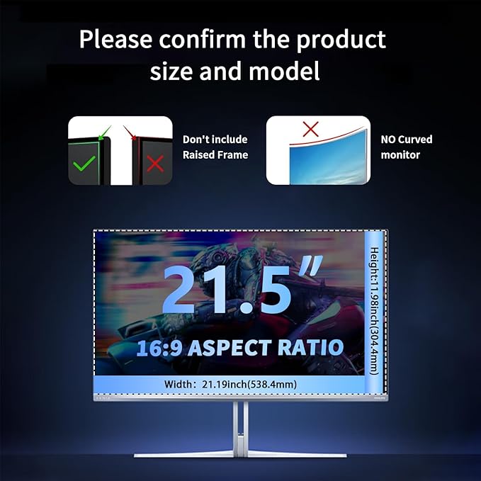 [2 Pack] Magnetic Computer Privacy Screen Filter 21.5 Inch for 16:9 Widescreen Monitor Desktop PC, 21.5in Hanging Removable Anti Glare Blue Light Protector, Double Sided Reversible Eye Care Film