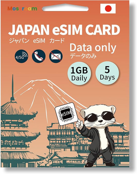Japan eSIM Card for Travelers,5 Days Plan,Daily 1GB Unlimited Data,High-Speed 4/5G, No Roaming Charges | Perfect for Japanese Trips