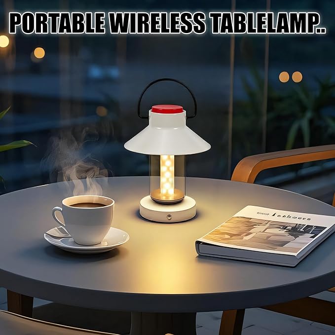 Metal Cordless Table Lamp, Portable LED Rechargeable Lamp, Touch Dimming Battery Powered Small Night Light for Outdoor/Indoor Bedroom, Bar, Coffee Shop, Restaurant, Camping Light - White