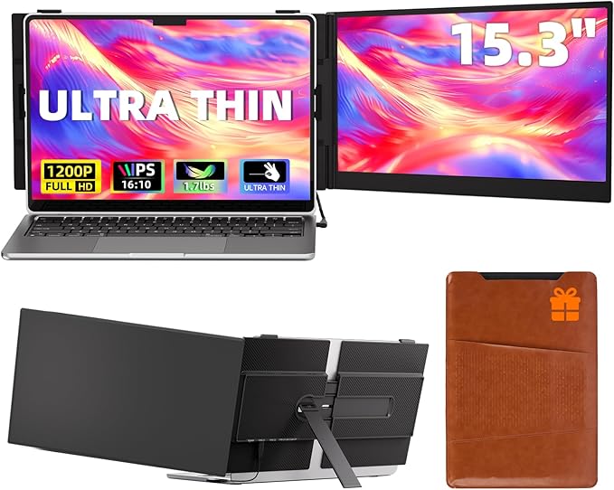 Laptop Screen Extender Monitor, 16:10 IPS 100% sRGB Portable Travel Monitor for Laptop, FHD 1200P External Display Screen, Dual Screen Attachment Plug & Play for Mac Windows