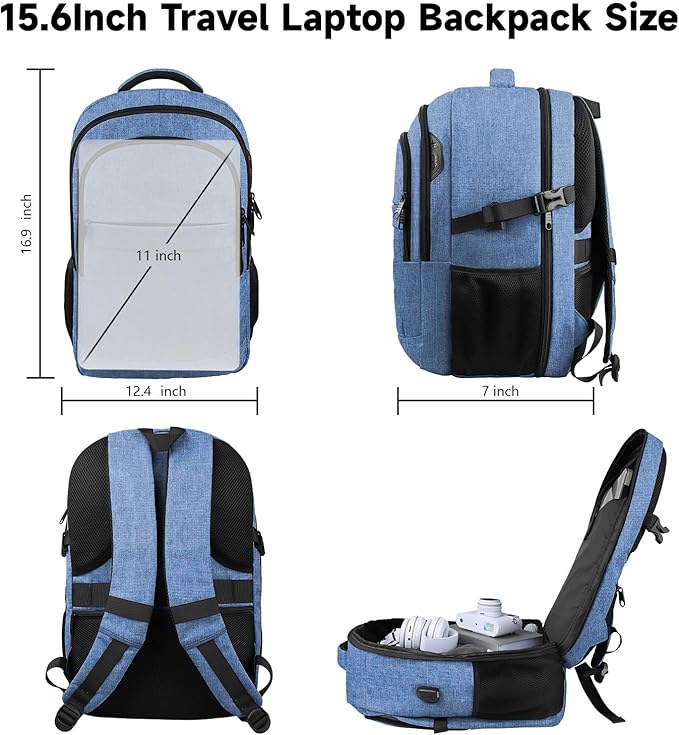 Lapsouno Travel Laptop Backpack, Travel Backpack, TSA Laptop Backpack, 15.6 inch Bag with USB Port, TSA Friendly Water Resistant College School Business Computer Bag Backpack Men Women, Blue