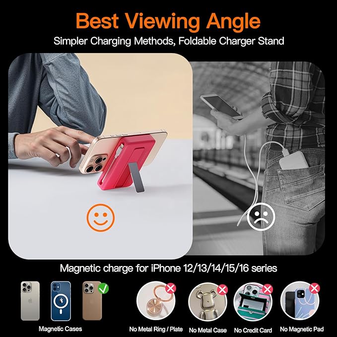 2025 Latest Portable Charger, 16800mAh Magnetic 15W Wireless Power Bank with 2 Built in Cables, LED Display Battery Pack Travel Essentials for iPhone 17/16/15/14/13/12/Pro/Mini/Pro Max